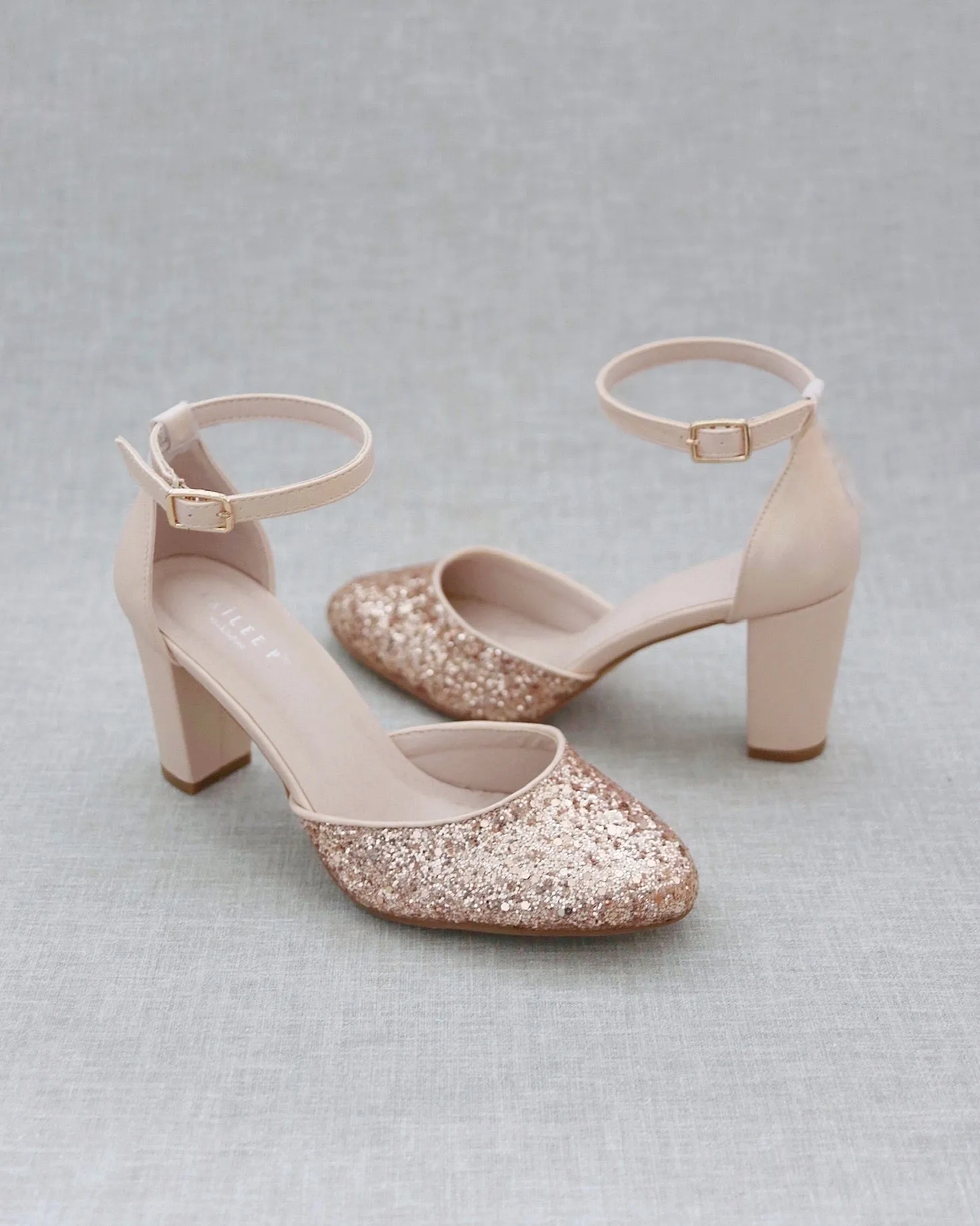 Rock Glitter Block Heel with Ankle Strap
