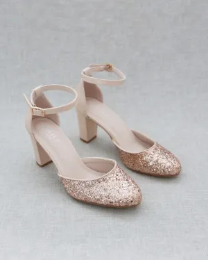 Rock Glitter Block Heel with Ankle Strap