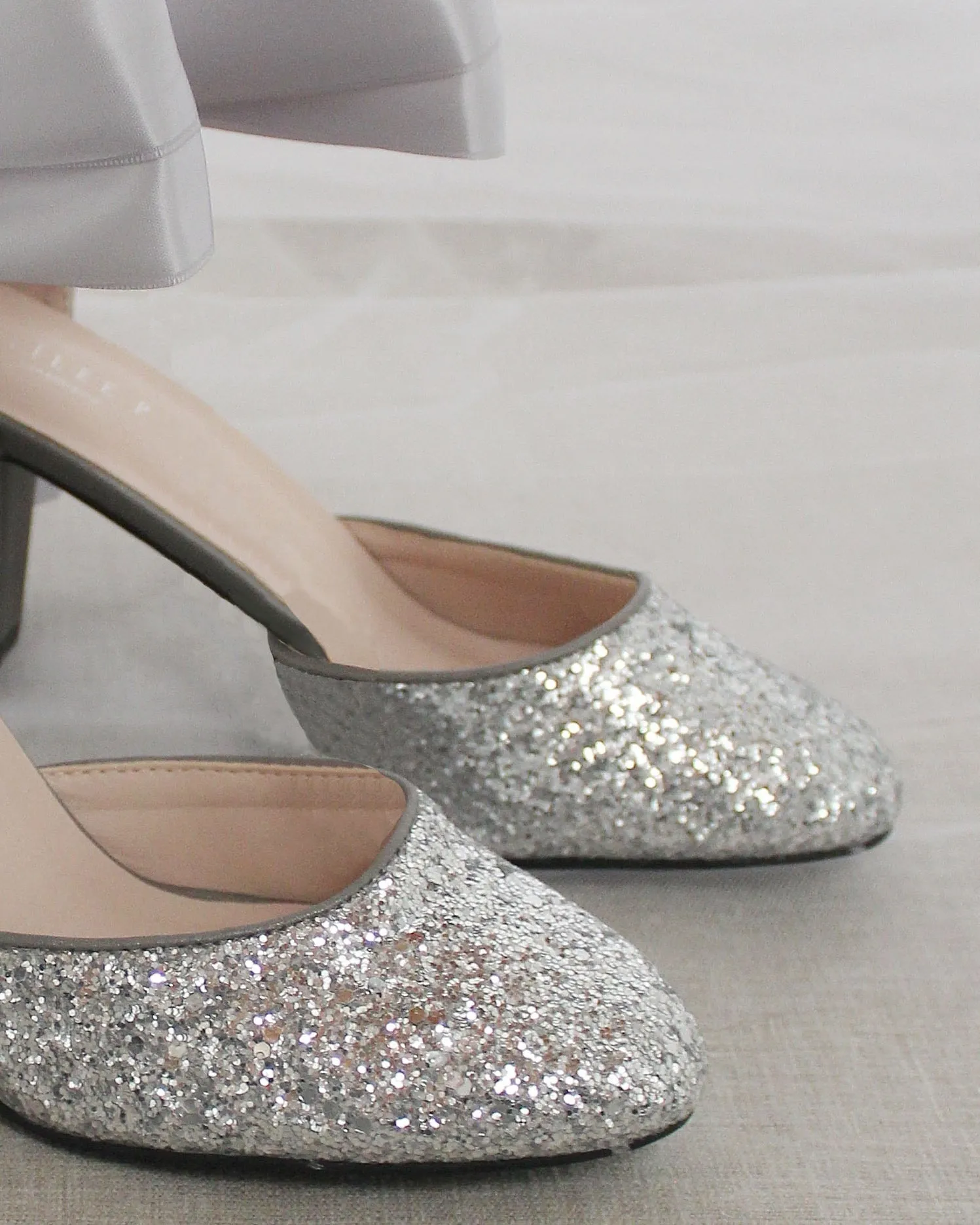 Rock Glitter Block Heel with Wrapped Satin Tie