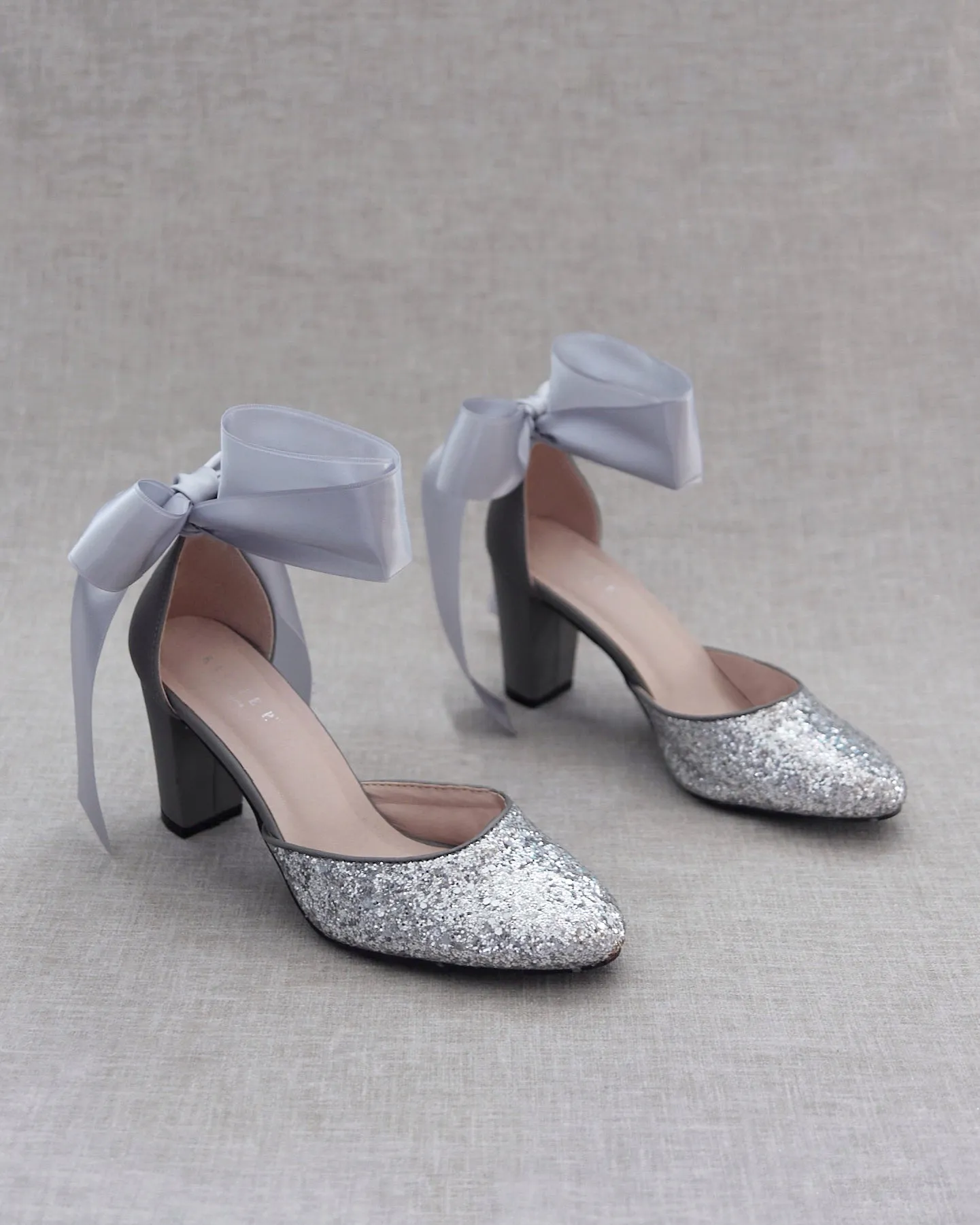 Rock Glitter Block Heel with Wrapped Satin Tie