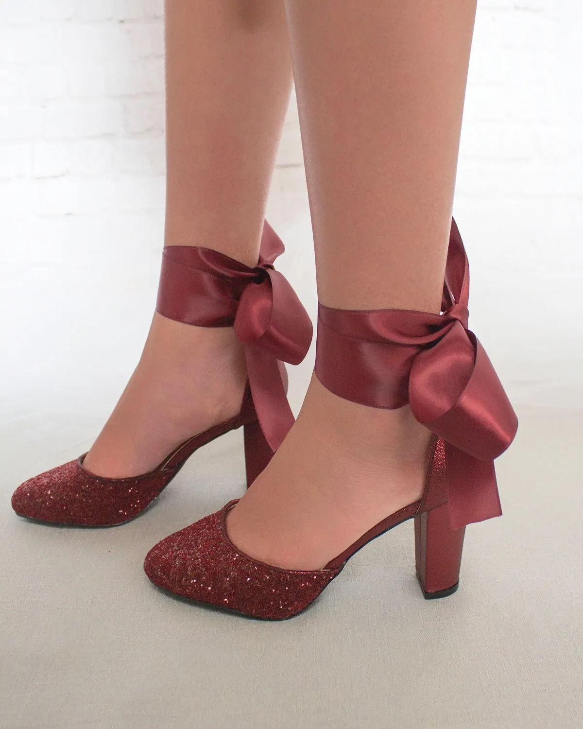 Rock Glitter Block Heel with Wrapped Satin Tie