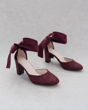 Rock Glitter Block Heel with Wrapped Satin Tie