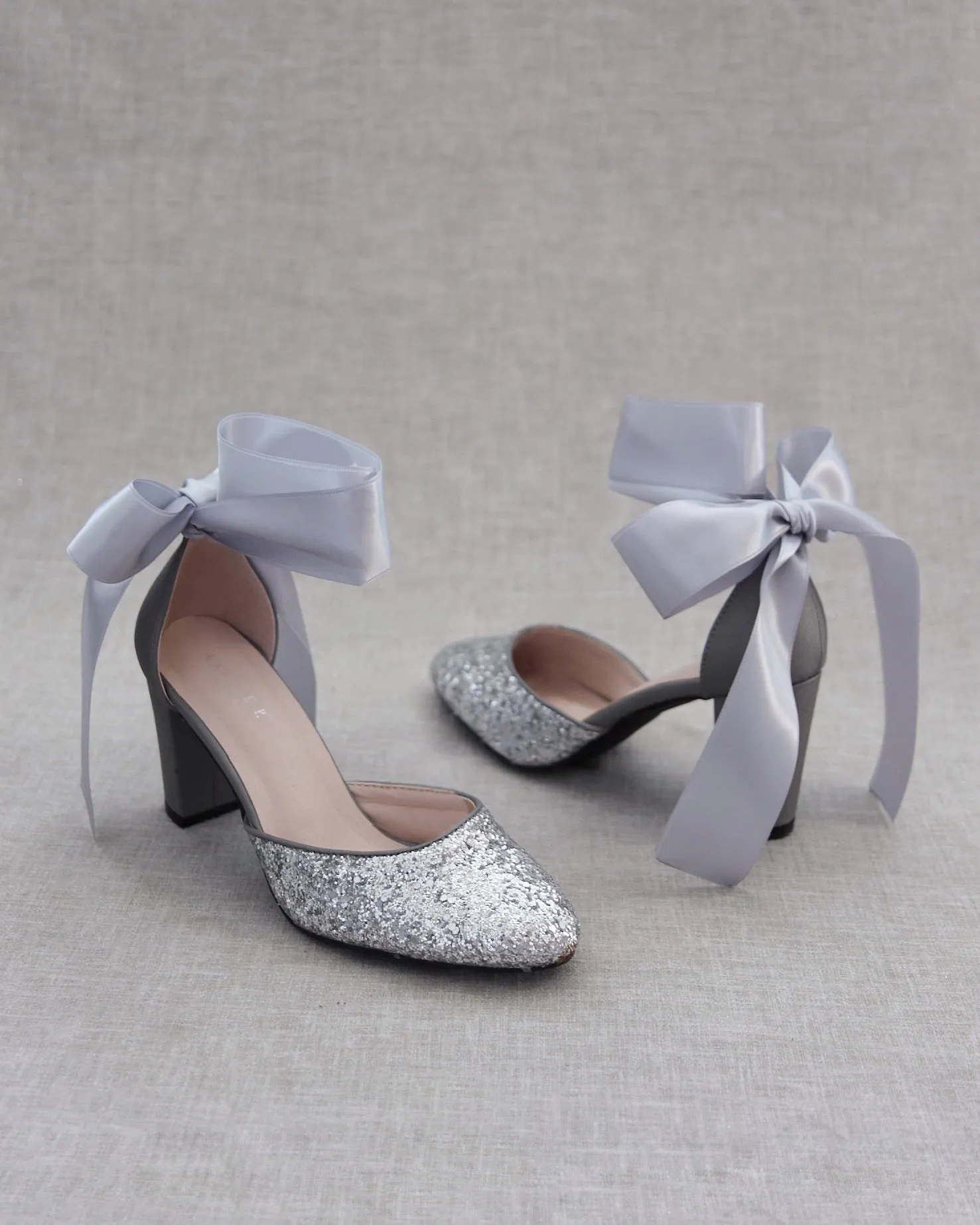 Rock Glitter Block Heel with Wrapped Satin Tie