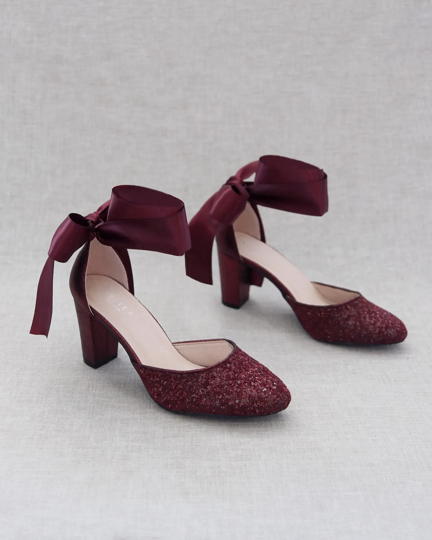 Rock Glitter Block Heel with Wrapped Satin Tie