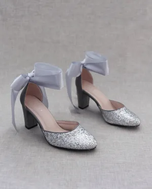 Rock Glitter Block Heel with Wrapped Satin Tie