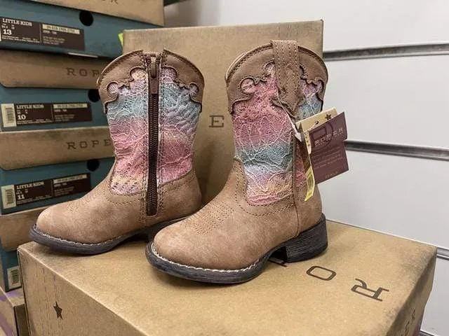 Roper Kids Boots Glitter Lace Tan