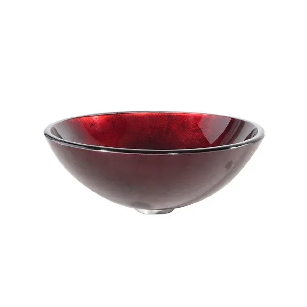 Round Red Tempered Glass Bowl Shape Vessel Bathroom Sink