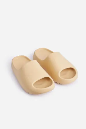 Rubber Ribbed Sole Sliders In Beige