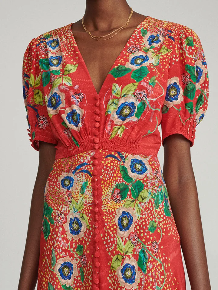 Saloni Lea Long Dress In Climbing Dianthus Print