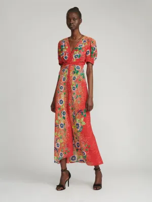 Saloni Lea Long Dress In Climbing Dianthus Print