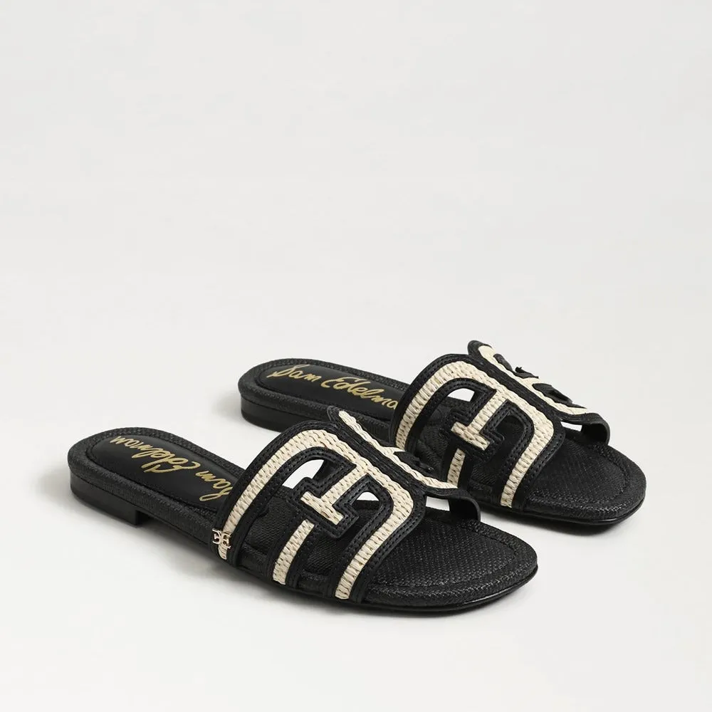 Sam Edelman Bay Multi Slide Sandal in Black Linen Faux Rafia