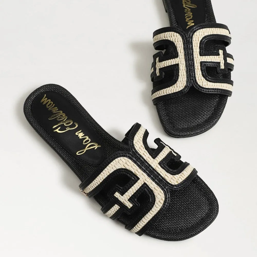 Sam Edelman Bay Multi Slide Sandal in Black Linen Faux Rafia