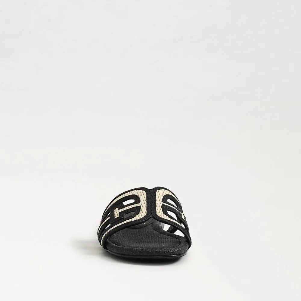 Sam Edelman Bay Multi Slide Sandal in Black Linen Faux Rafia