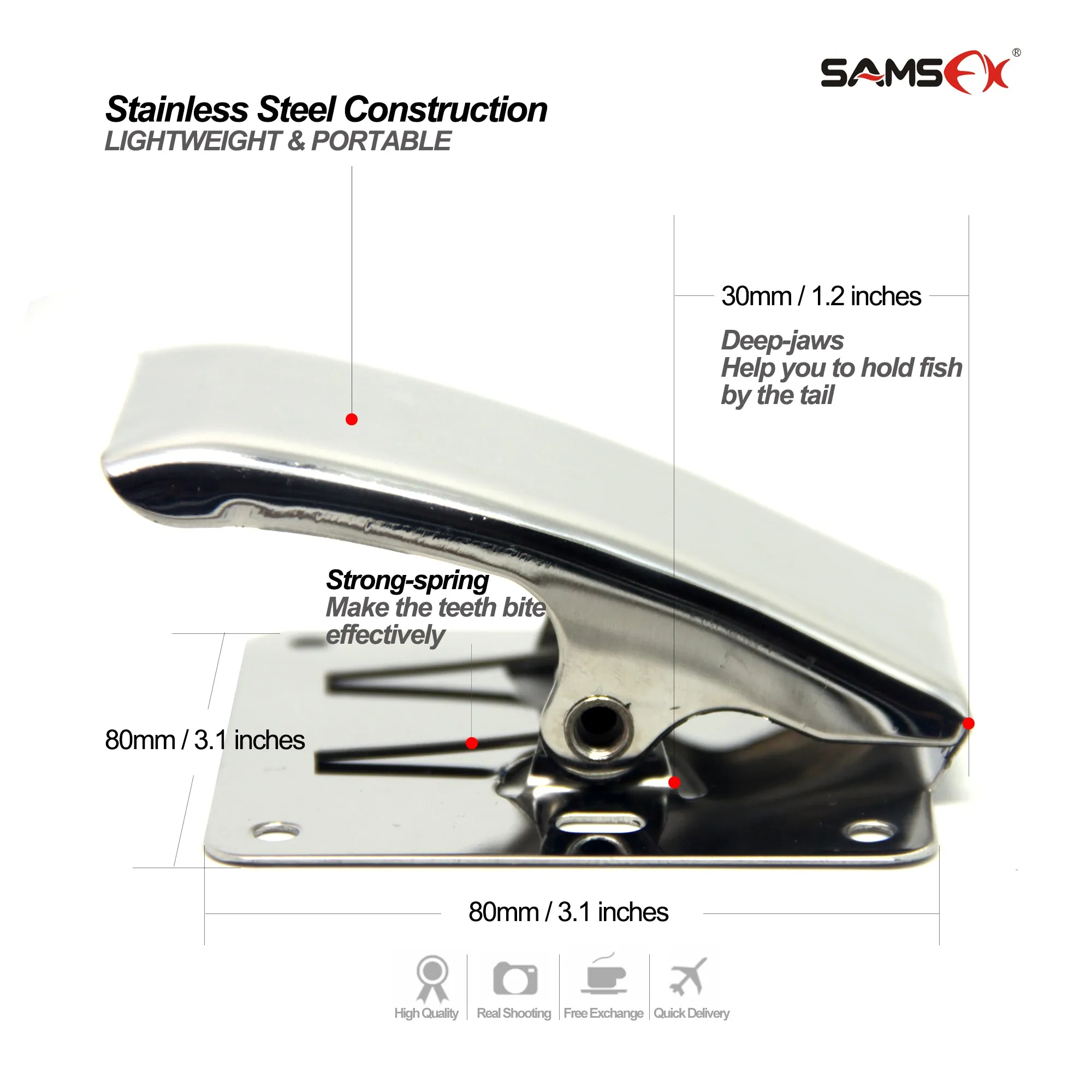 SAMSFX Fishing Fillet Clamp w/ Screws Deep-Jaw Fish Tail Clip