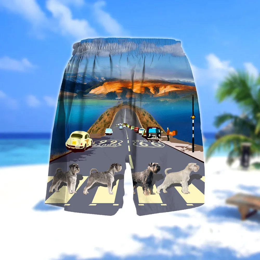 Schnauzer Cross the road- Men Hawaii Beach Shorts