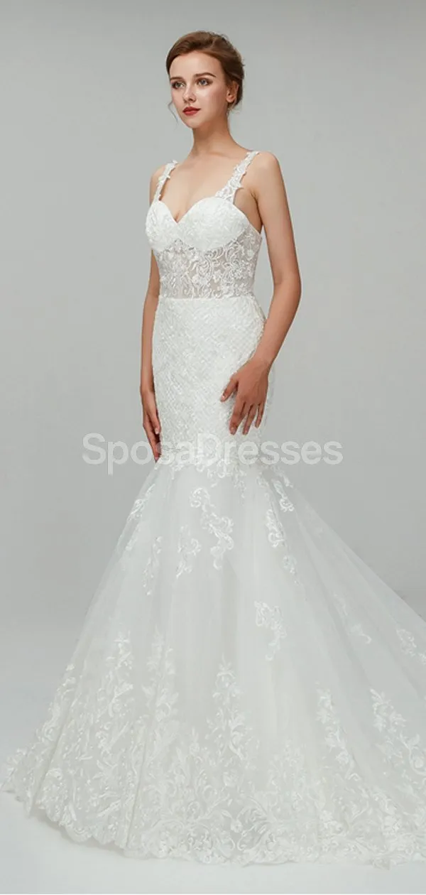 See Through Straps Lace Mermaid Cheap Wedding Dresses Online, Unique Bridal Dresses, WD558