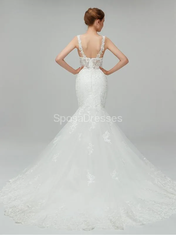 See Through Straps Lace Mermaid Cheap Wedding Dresses Online, Unique Bridal Dresses, WD558