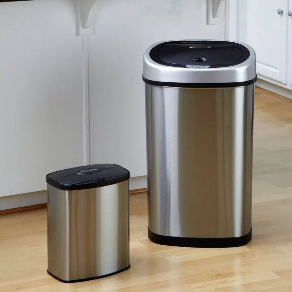 Set of 2 - Stainless Steel Touchless Trash Cans in 2 and 13 Gallon sizes