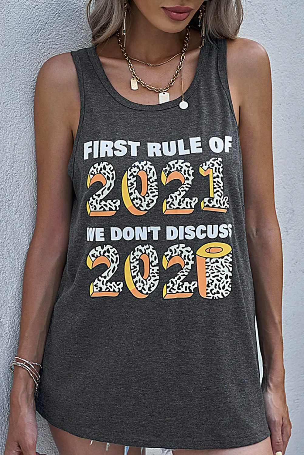 Slogan Print Gray Vest