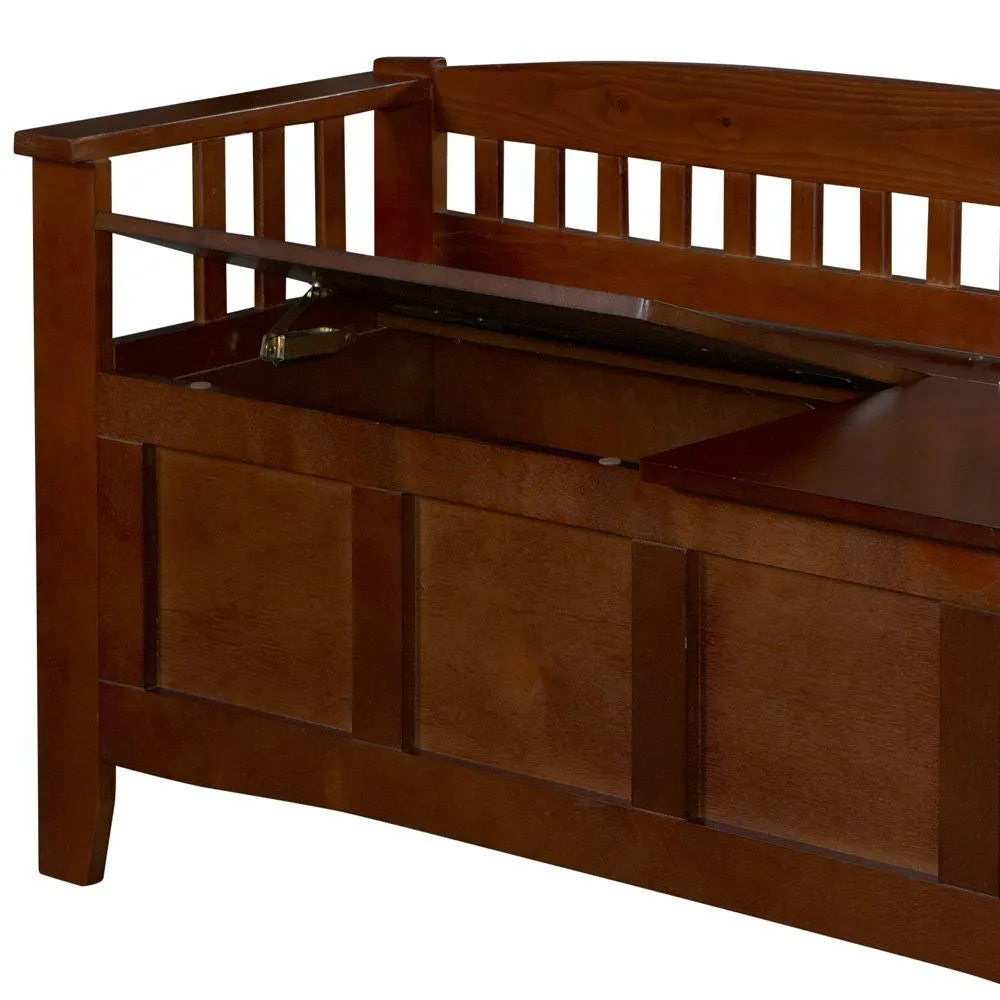 Split Seat Storage Accent Bench in Walnut Wood Finish