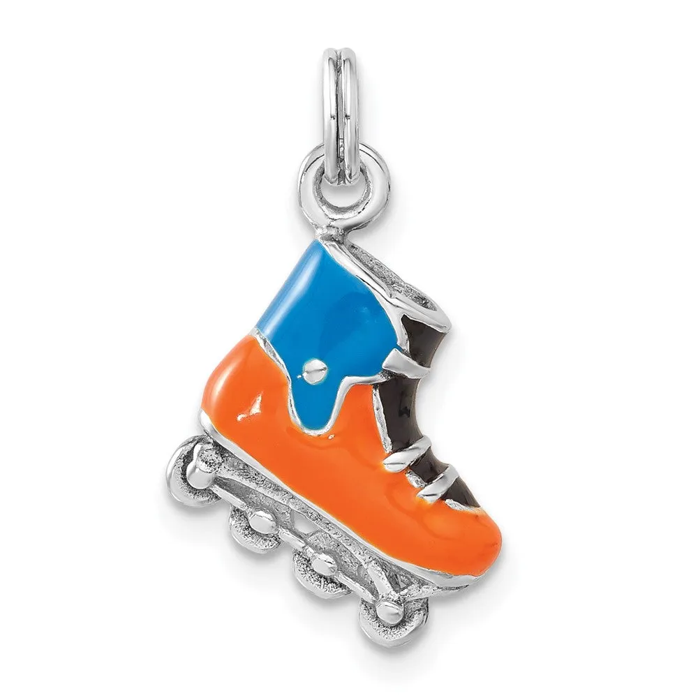 Sterling Silver 3D Polished Enameled Roller Blade Charm