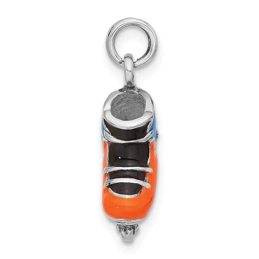 Sterling Silver 3D Polished Enameled Roller Blade Charm