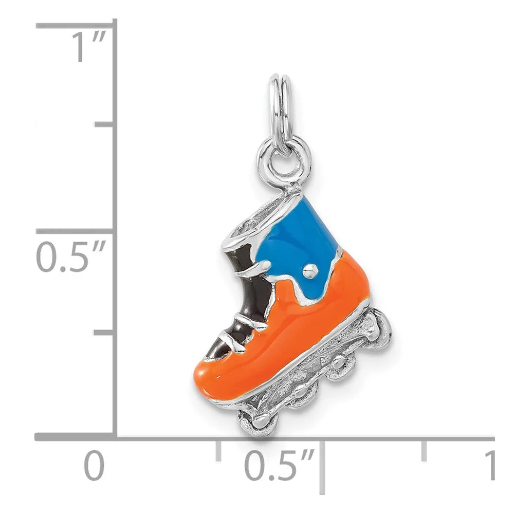 Sterling Silver 3D Polished Enameled Roller Blade Charm
