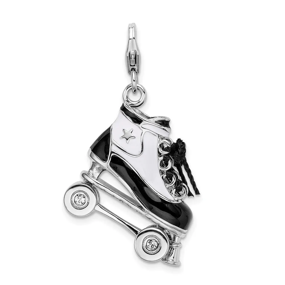 Sterling Silver Amore La Vita Rhodium-pl 3-D Enameled Roller Skate Charm
