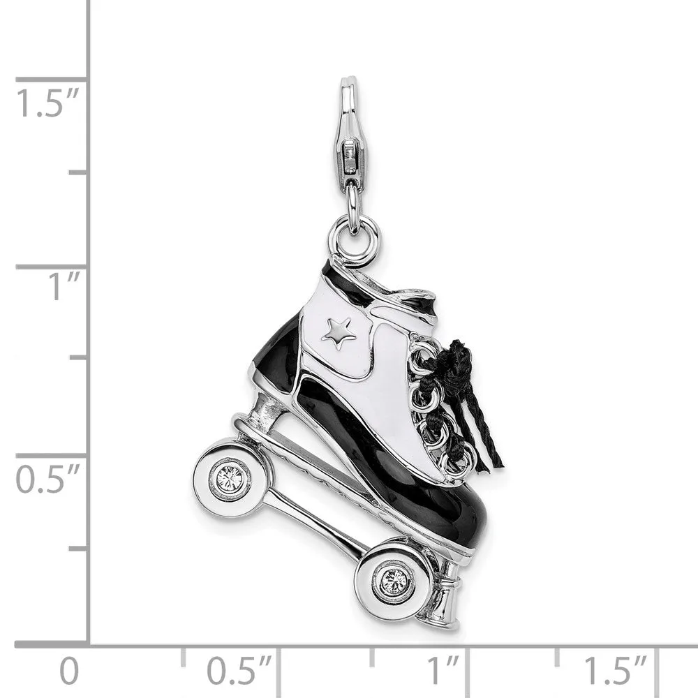Sterling Silver Amore La Vita Rhodium-pl 3-D Enameled Roller Skate Charm