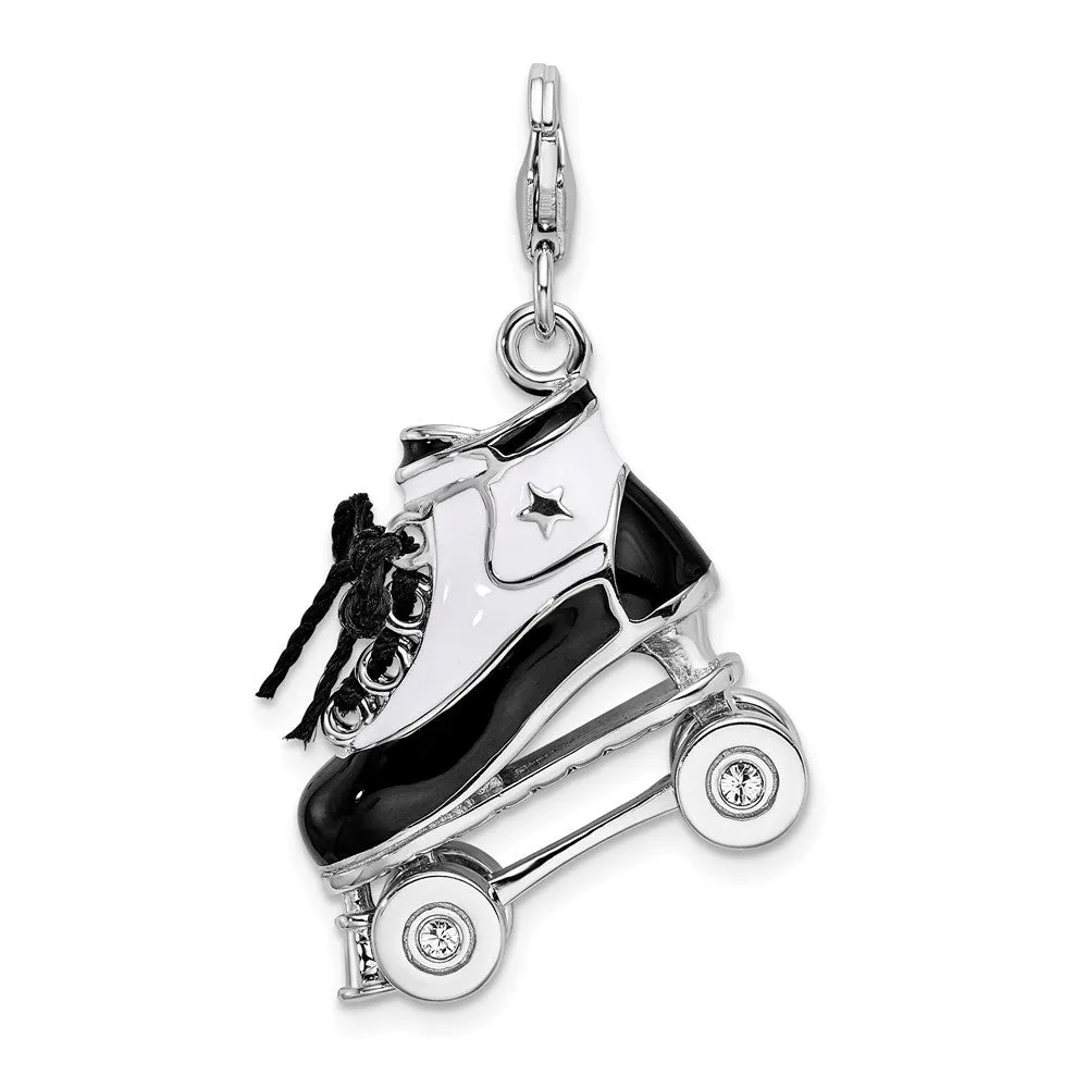 Sterling Silver Amore La Vita Rhodium-pl 3-D Enameled Roller Skate Charm