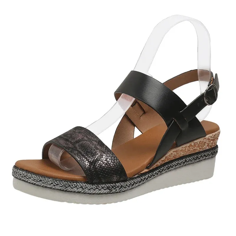 Summer Plus Size Platform Sandals Woman Lightweight Non Slip Beach Sandalias De Mujer Snake Print Wedge Sandles for Women