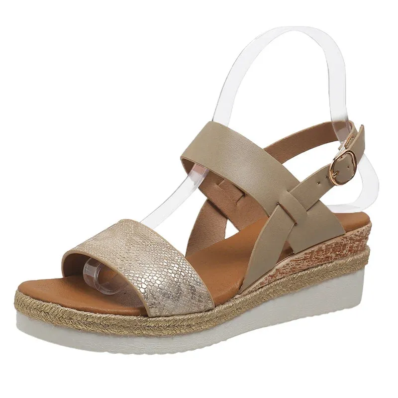 Summer Plus Size Platform Sandals Woman Lightweight Non Slip Beach Sandalias De Mujer Snake Print Wedge Sandles for Women