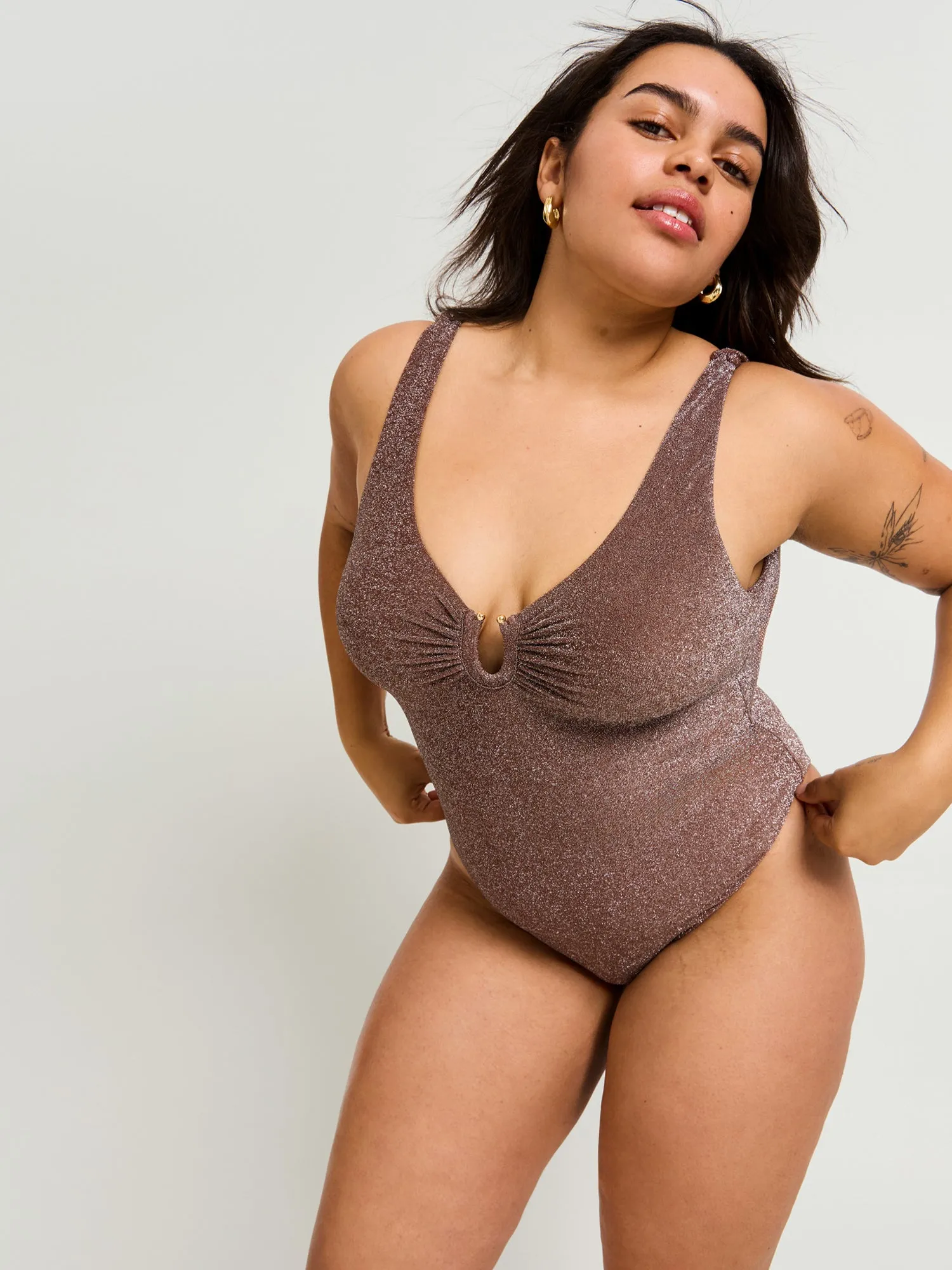 Swimwear Shimmer V Neck One Piece Light-Moderate Espresso