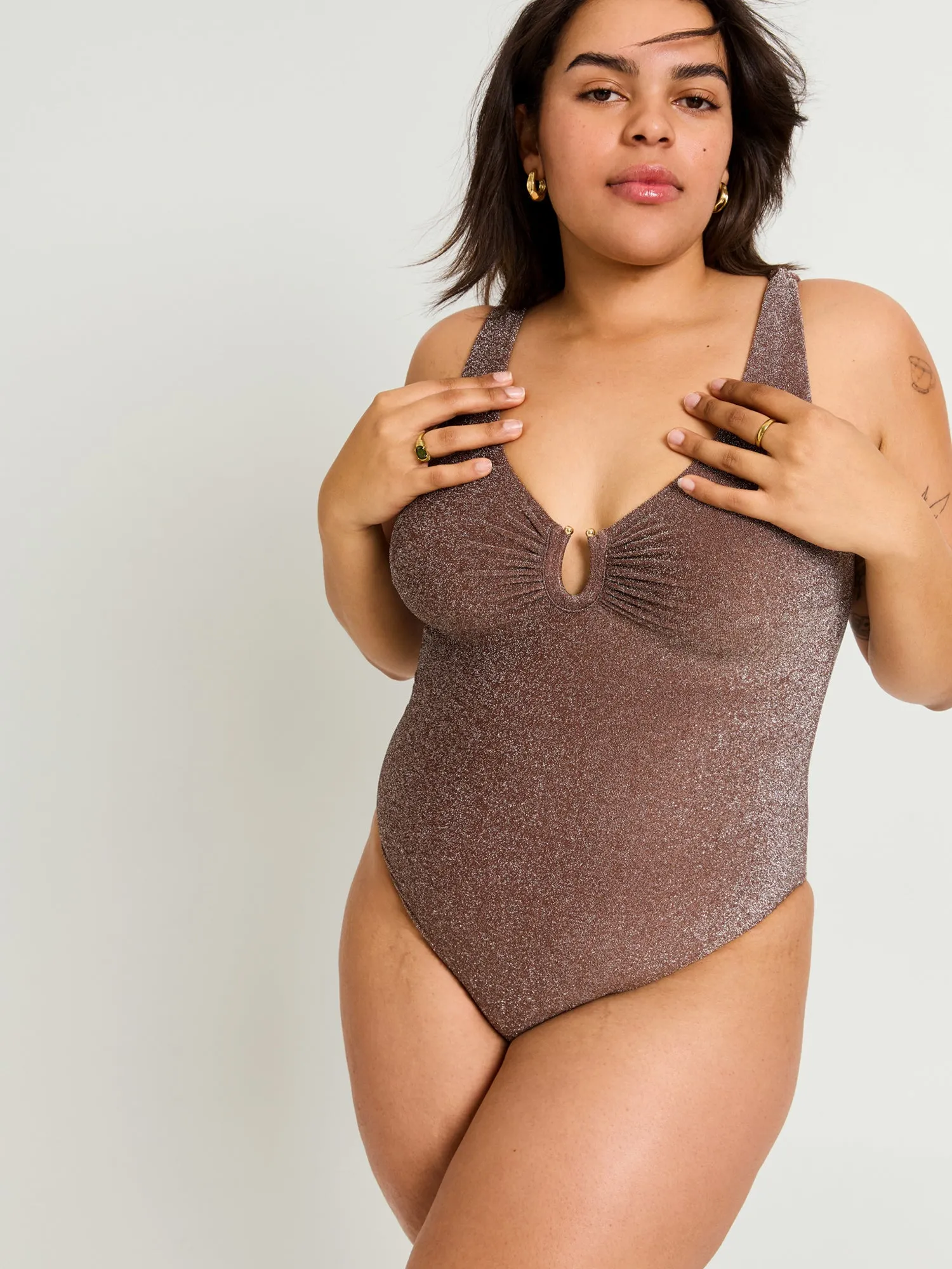 Swimwear Shimmer V Neck One Piece Light-Moderate Espresso