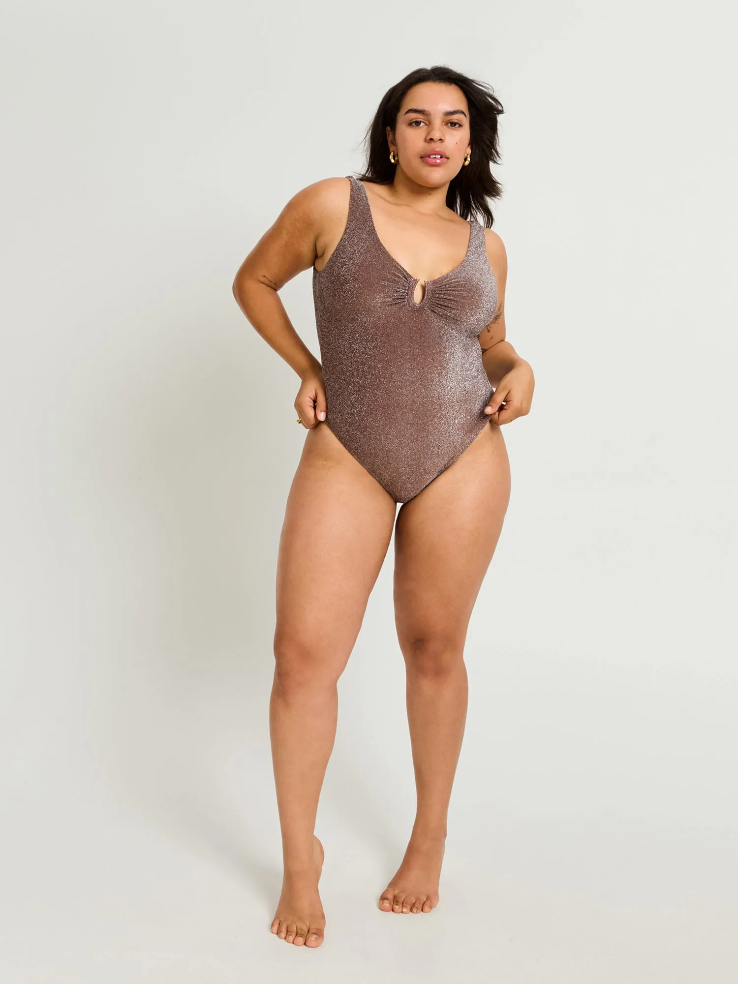 Swimwear Shimmer V Neck One Piece Light-Moderate Espresso