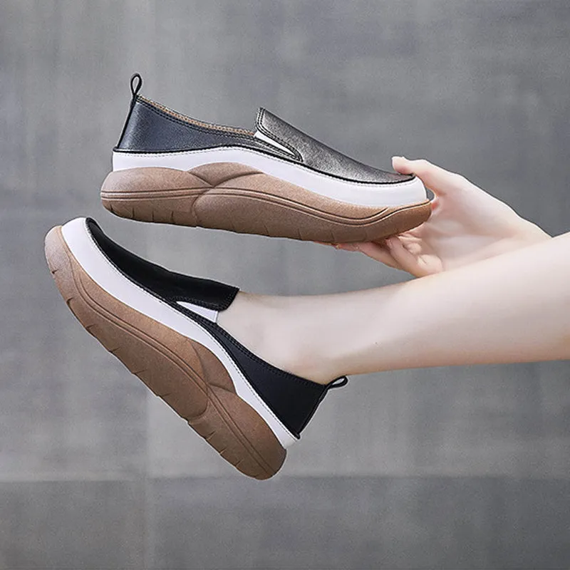 Thick Sole Low-cut Leather Shoes