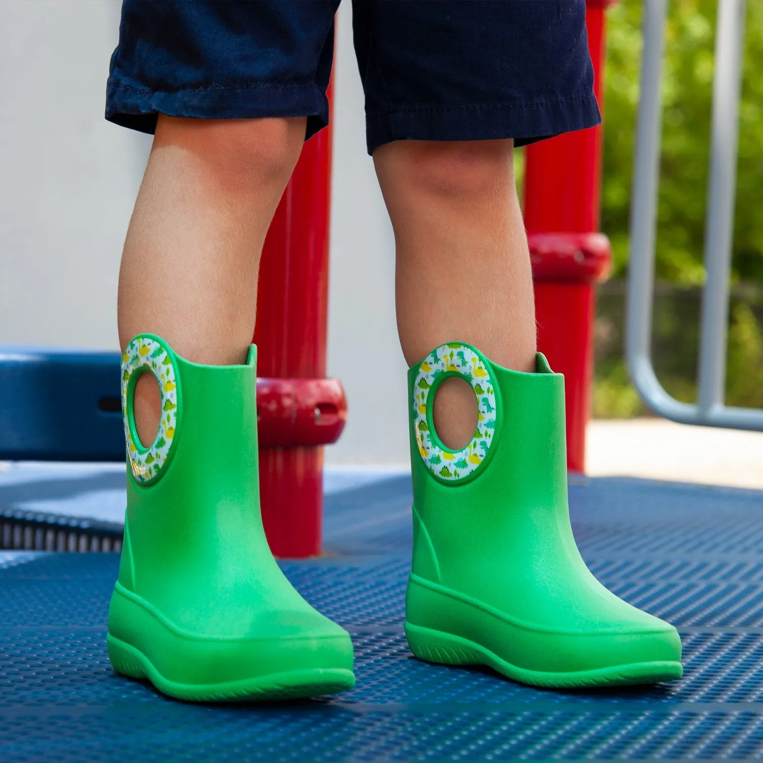 Toddler Kendall Rain Boots, Green Dinosaurs