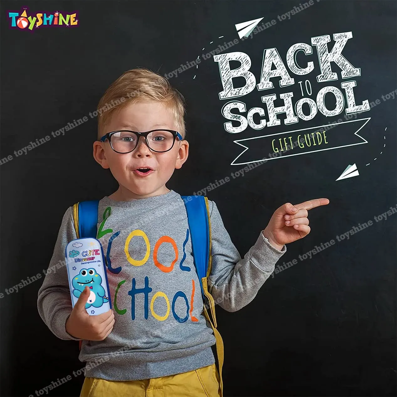 Toyshine Dino Hardtop Pencil Case with Multiple Compartments - Kids School Supply Organizer Students Stationery Box - Girls Pen Pouch- Light Blue