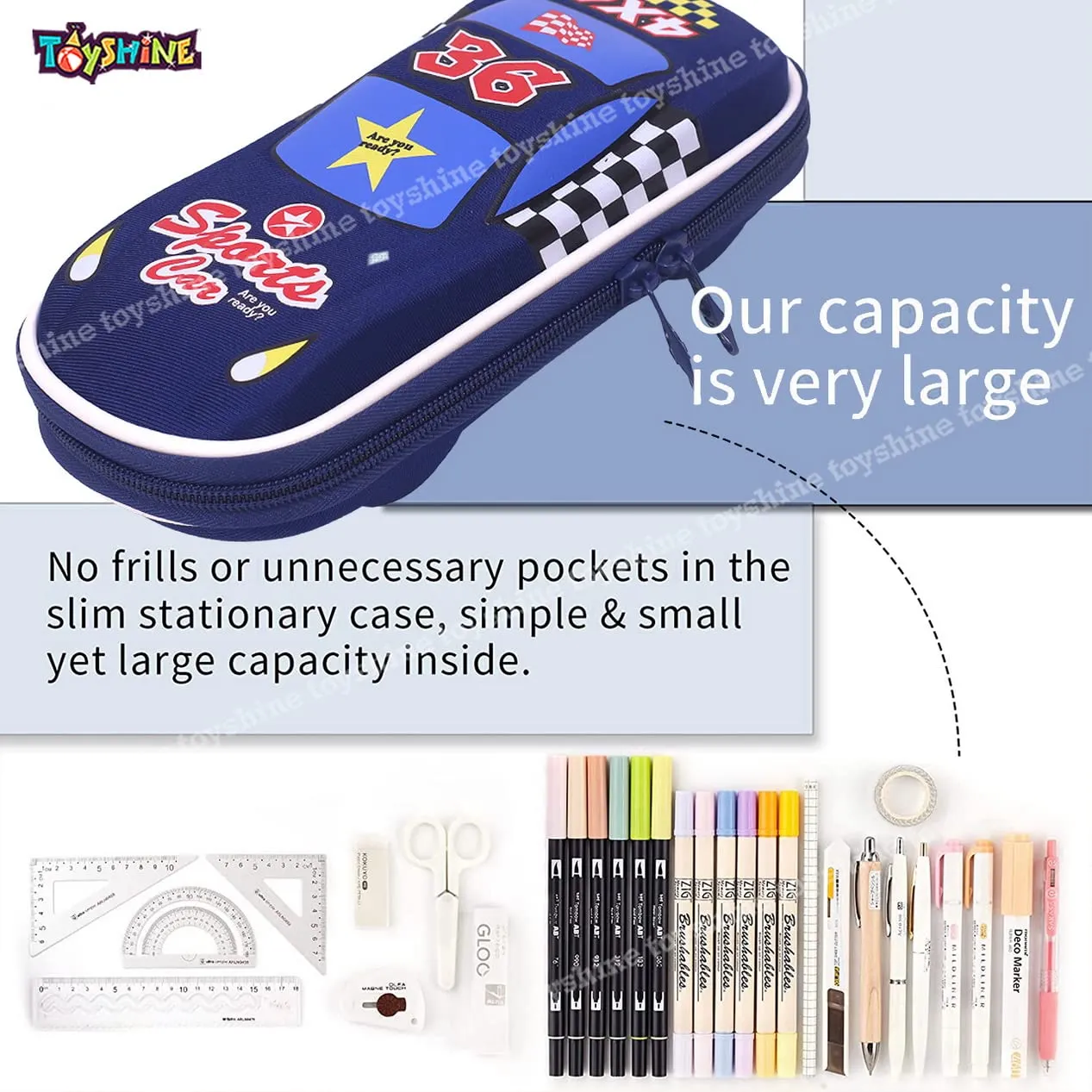 Toyshine Formula Car Hardtop Pencil Case with Compartments - Kids Large Capacity School Supply Organizer Students Stationery Box - Girls Boys Pen Pouch- Dark Blue