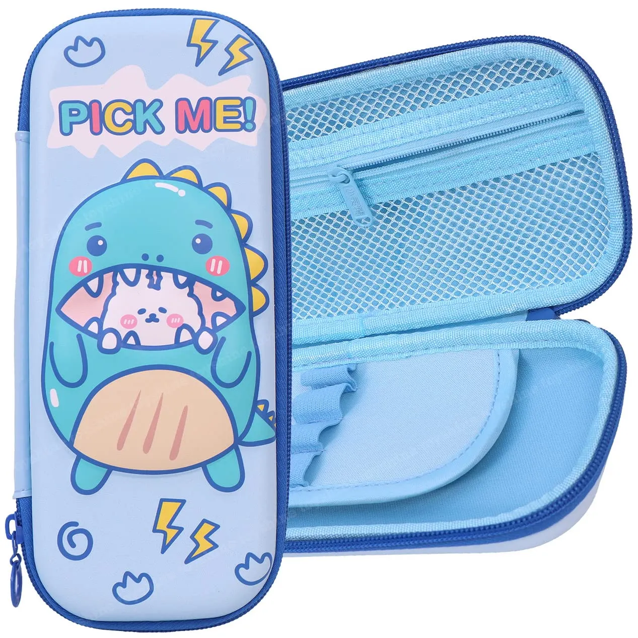 Toyshine Pick me Hardtop Pencil Case with Multiple Compartments - Kids School Supply Organizer Students Stationery Box - Girls Pen Pouch- Light Blue