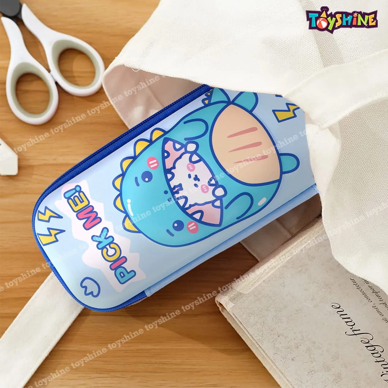 Toyshine Pick me Hardtop Pencil Case with Multiple Compartments - Kids School Supply Organizer Students Stationery Box - Girls Pen Pouch- Light Blue