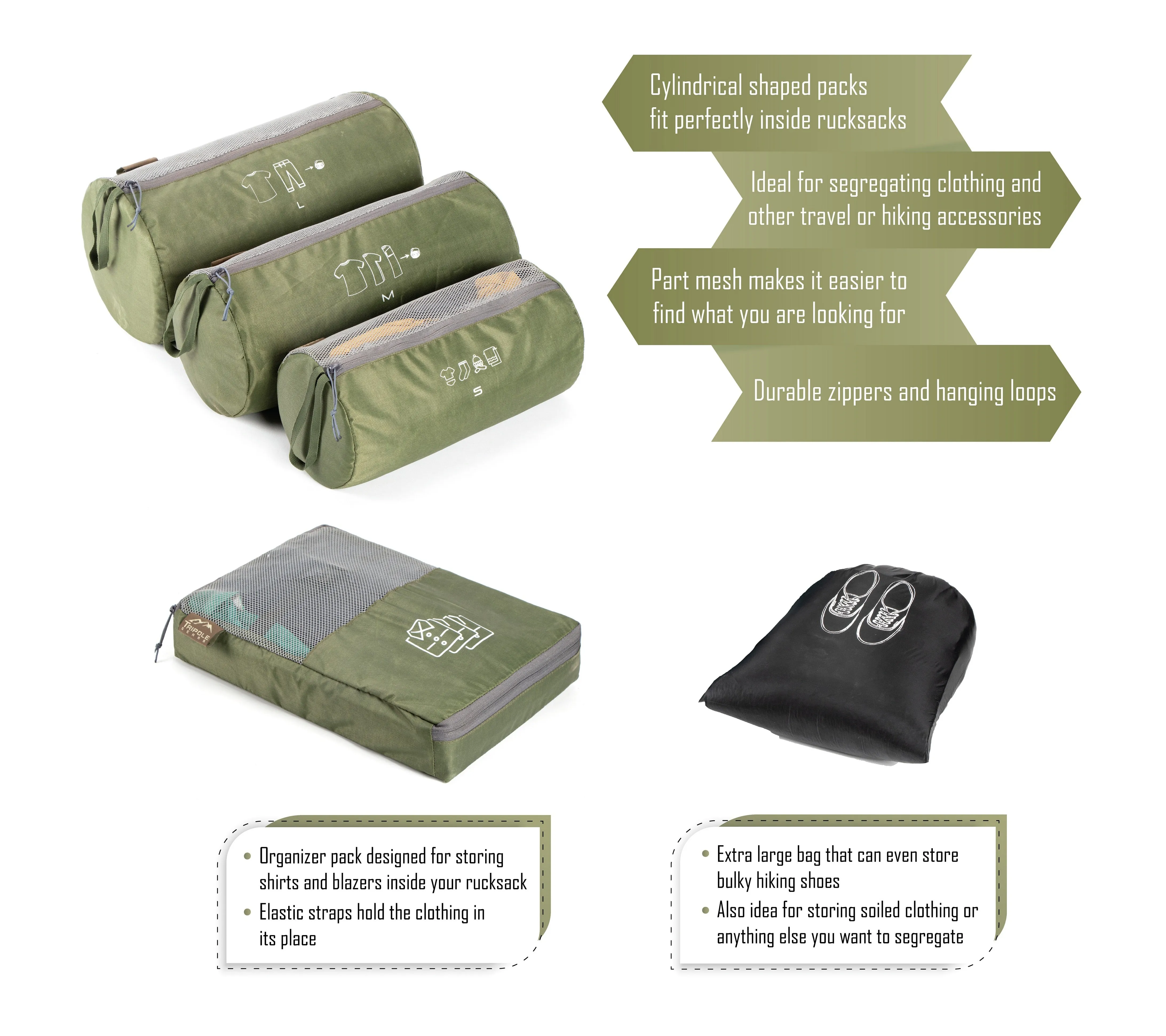 Tripole Organizer Packs - Cylindrical Shaped for Rucksacks - Set of 6