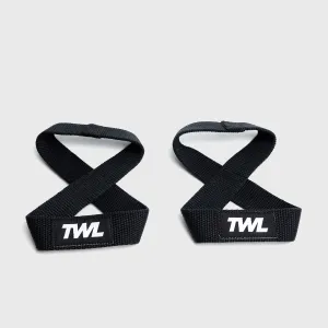 TWL - FIGURE 8 LIFTING STRAPS - COTTON - PAIR - BLACK