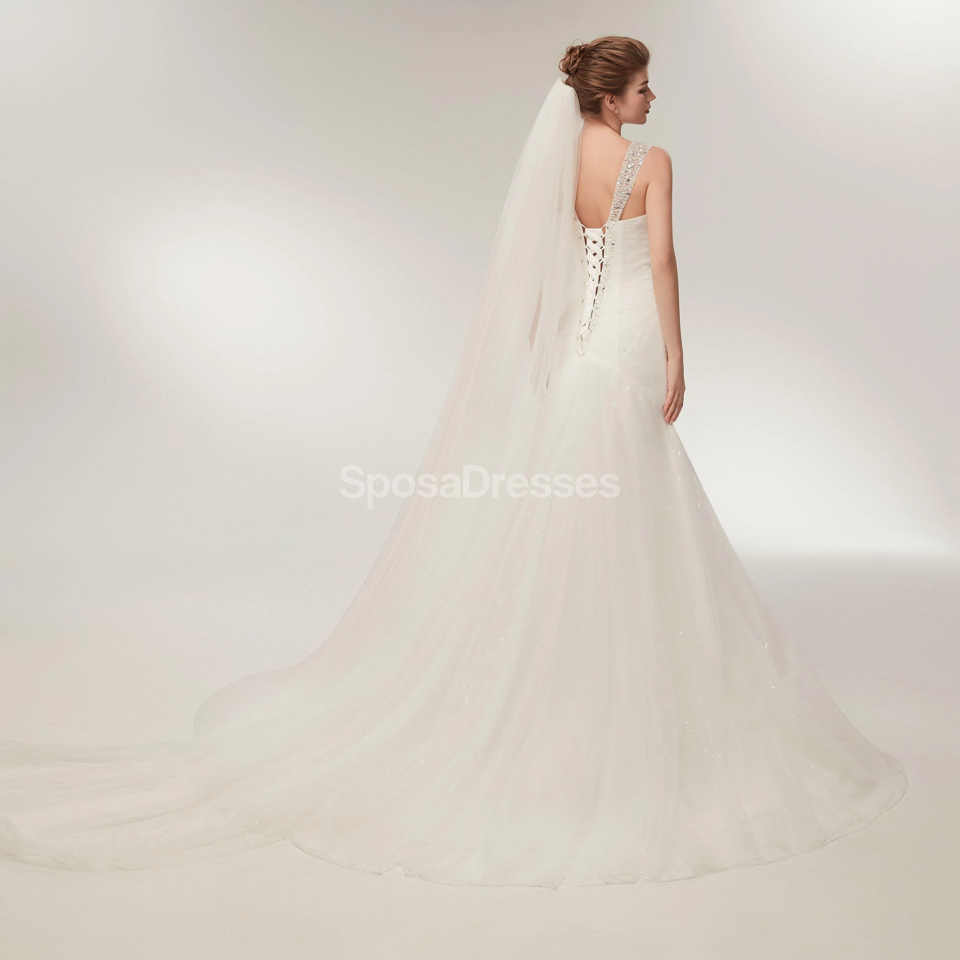 V Neck Mermaid Beaded Cheap Wedding Dresses Online, Unique Bridal Dresses, WD564