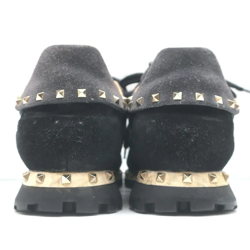Valentino Soul Rockstud Sneakers Black Camo & Gray Suede Size 35