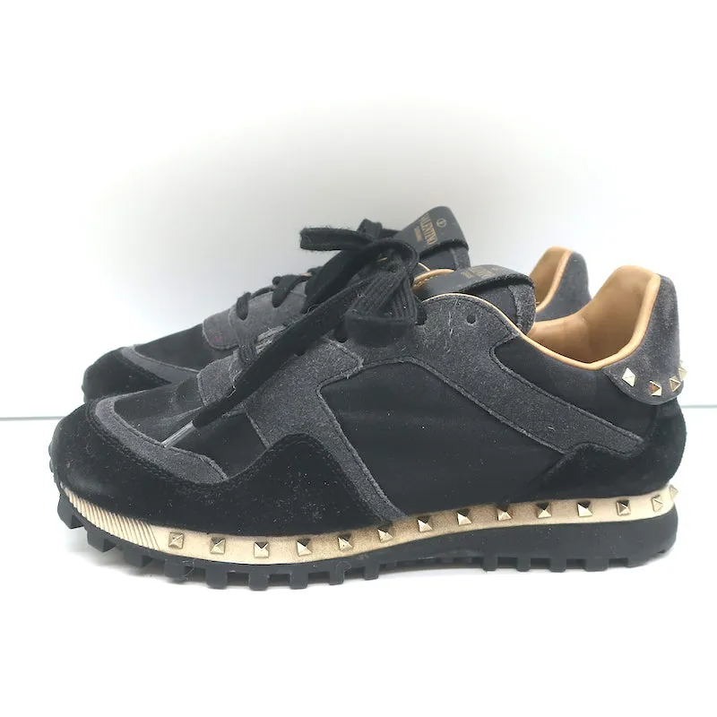 Valentino Soul Rockstud Sneakers Black Camo & Gray Suede Size 35