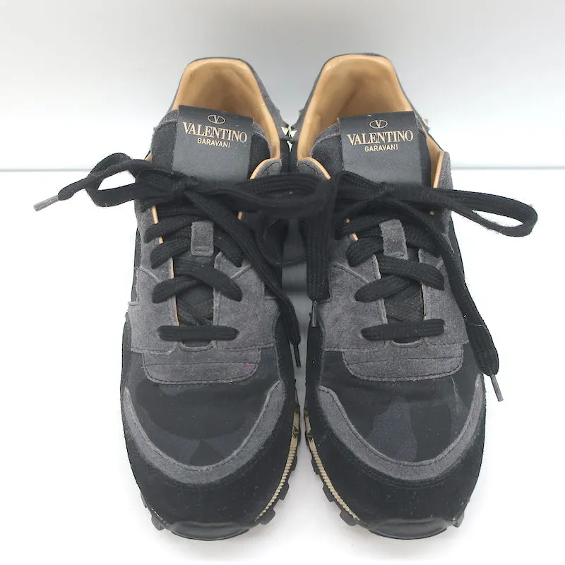 Valentino Soul Rockstud Sneakers Black Camo & Gray Suede Size 35