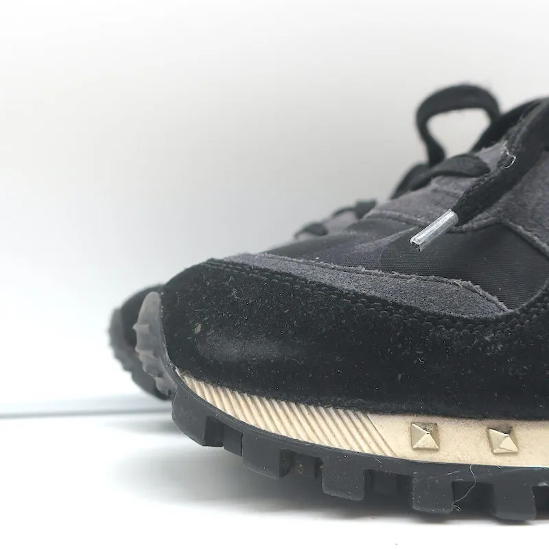 Valentino Soul Rockstud Sneakers Black Camo & Gray Suede Size 35