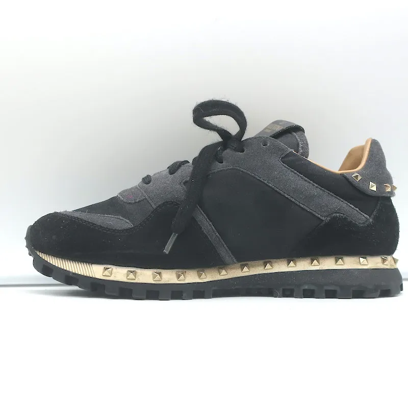 Valentino Soul Rockstud Sneakers Black Camo & Gray Suede Size 35