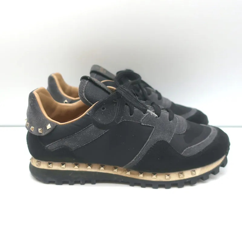 Valentino Soul Rockstud Sneakers Black Camo & Gray Suede Size 35
